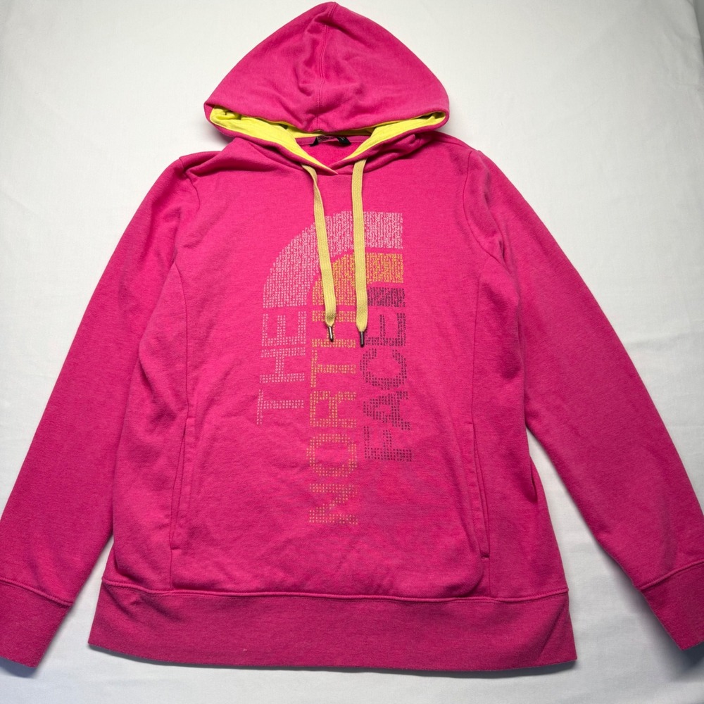 North Face Hoodie Womens L Pink Neon Graphic Kangaroo Pocket‎ Cozy Hiking Gop